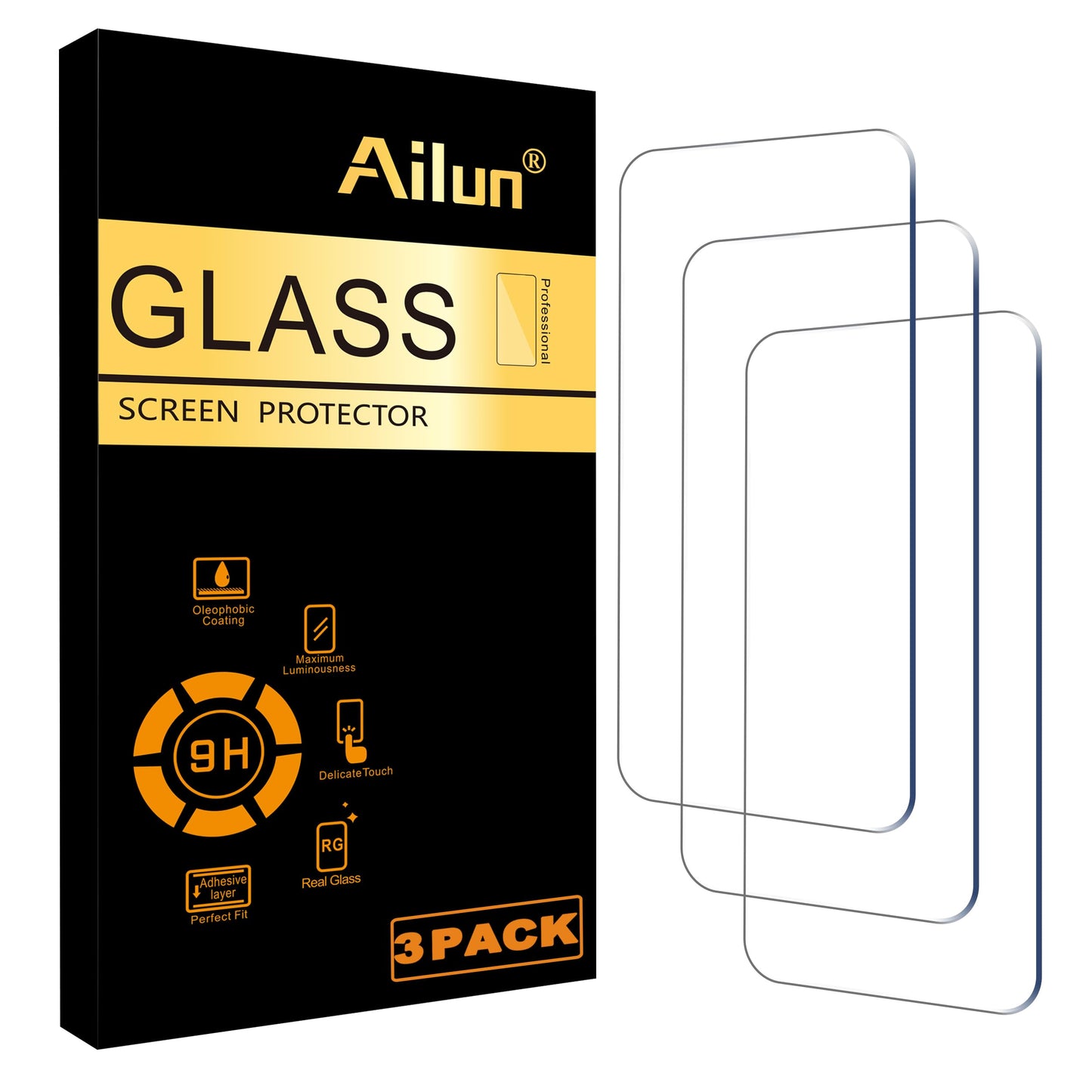 Ailun Glass Screen Protector for iPhone 14 / iPhone 13 / iPhone 13 Pro [6.1 Inch] Display 3 Pack Tempered Glass, Case Friendly