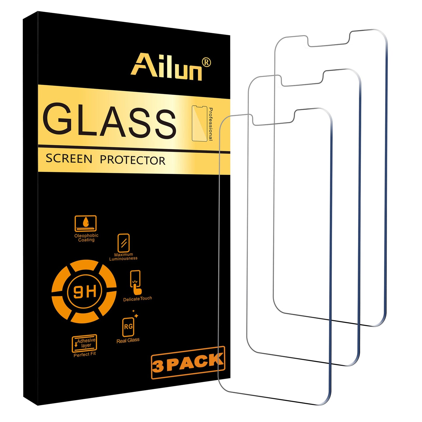 Ailun Glass Screen Protector for iPhone 14 / iPhone 13 / iPhone 13 Pro [6.1 Inch] Display 3 Pack Tempered Glass, Case Friendly